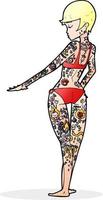 dessin animé bikini fille couverte de tatouages vecteur