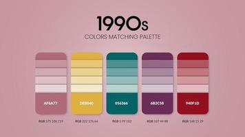 Idées de combinaisons de couleurs des années 1990. combinaisons de tendances de couleurs et guide de palette. exemple de nuances de couleur de table en rgb et hex.color swatch pour la mode, la maison, la conception d'intérieurs ou le cataloque.color chart vector. vecteur