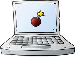 ordinateur portable de dessin animé avec le symbole de la bombe vecteur