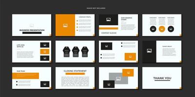 ensemble de modèles de diapositives affaires orange, noir et blanc vecteur