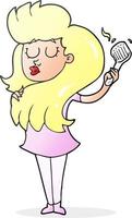dessin animé, femme, brosser cheveux vecteur