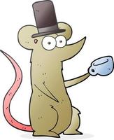 souris de dessin animé avec tasse et chapeau haut de forme vecteur