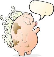 dessin animé gros cochon malodorant avec bulle de dialogue vecteur