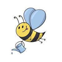 abeille mignonne avec un petit arrosoir, abeille arrosant des plantes, illustration vectorielle en style dessin animé sur fond blanc vecteur
