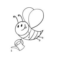image monochrome. abeille mignonne avec un petit arrosoir, abeille arrosant des plantes, illustration vectorielle en style dessin animé sur fond blanc vecteur
