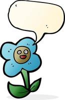 fleur de dessin animé avec visage avec bulle de dialogue vecteur