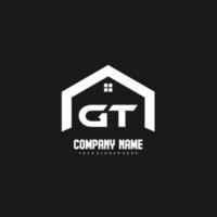 vecteur de conception de logo de lettres initiales gt pour la construction, la maison, l'immobilier, le bâtiment, la propriété.