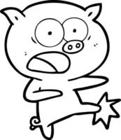dessin animé cochon criant et donnant des coups de pied vecteur
