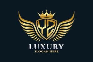 lettre d'aile royale de luxe yz crête or couleur logo vecteur, logo de victoire, logo de crête, logo d'aile, modèle de logo vectoriel. vecteur