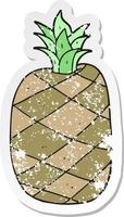 autocollant rétro en détresse d'un ananas de dessin animé vecteur