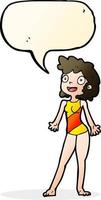 dessin animé femme en maillot de bain avec bulle de dialogue vecteur