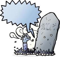 zombie de dessin animé passant de la tombe avec bulle de dialogue vecteur