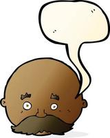 dessin animé homme chauve avec moustache avec bulle de dialogue vecteur