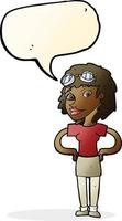 femme pilote rétro dessin animé avec bulle de dialogue vecteur
