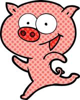 dessin animé joyeux cochon en cours d'exécution vecteur