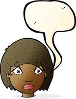 dessin animé visage féminin inquiet avec bulle de dialogue vecteur