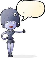 dessin animé vampire fille donnant le pouce en l'air signe avec bulle de dialogue vecteur