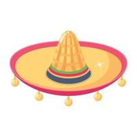 un chapeau de fiesta mexicain, icône plate sombrero vecteur