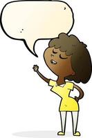 dessin animé femme heureuse sur le point de parler avec bulle de dialogue vecteur