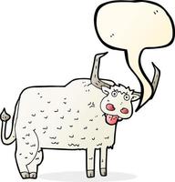 dessin animé vache poilue avec bulle de dialogue vecteur