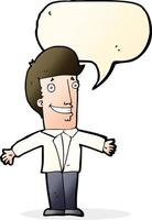 dessin animé homme souriant à bras ouverts avec bulle de dialogue vecteur