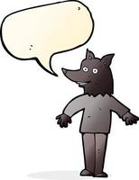 loup-garou heureux de dessin animé avec bulle de dialogue vecteur