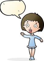 dessin animé femme agitant avec bulle de dialogue vecteur