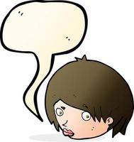 visage féminin de dessin animé avec sourcil levé avec bulle de dialogue vecteur