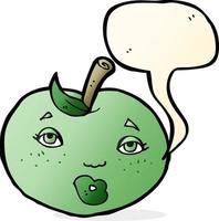 pomme de dessin animé avec visage avec bulle de dialogue vecteur