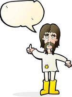 dessin animé hippie homme donnant le symbole du pouce levé avec bulle de dialogue vecteur