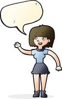 fille de dessin animé agitant avec bulle de dialogue vecteur