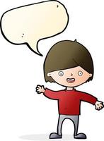 dessin animé garçon agitant avec bulle de dialogue vecteur