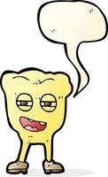 personnage de dessin animé de dent pourrie avec bulle de dialogue vecteur