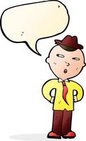 homme de dessin animé portant un chapeau avec bulle de dialogue vecteur