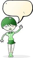 dessin animé vampire fille agitant avec bulle de dialogue vecteur