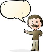 dessin animé, homme, à, moustache, pointage, à, bulle discours vecteur