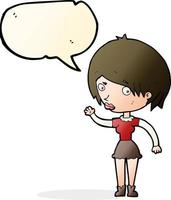 dessin animé femme agitant avec bulle de dialogue vecteur