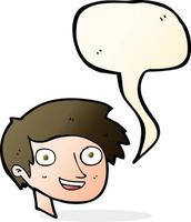 visage de garçon heureux dessin animé avec bulle de dialogue vecteur