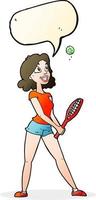 dessin animé femme jouant au tennis avec bulle de dialogue vecteur