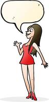 dessin animé femme en robe rose avec bulle de dialogue vecteur