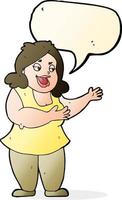 dessin animé heureux grosse femme avec bulle de dialogue vecteur
