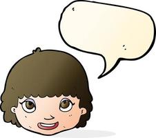 dessin animé visage féminin heureux avec bulle de dialogue vecteur