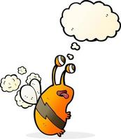 abeille drôle de dessin animé avec bulle de pensée vecteur