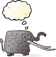 dessin animé mammouth laineux avec bulle de pensée vecteur