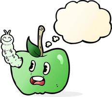 pomme de dessin animé avec bug avec bulle de pensée vecteur