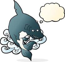 requin drôle de bande dessinée avec bulle de pensée vecteur