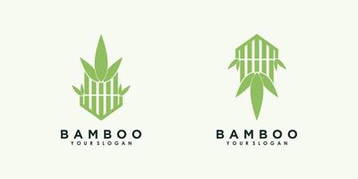 création de logo en bambou et feuille avec vecteur premium de concept créatif