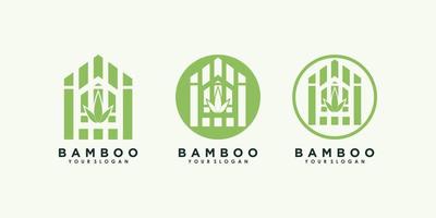 création de logo en bambou et feuille avec vecteur premium de concept créatif