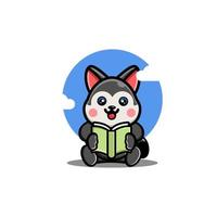 illustration d'icône de dessin animé de livre de lecture husky mignon vecteur