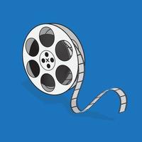 rouleau de film en dessin animé sur fond bleu pour le modèle de la journée mondiale du patrimoine audiovisuel vecteur